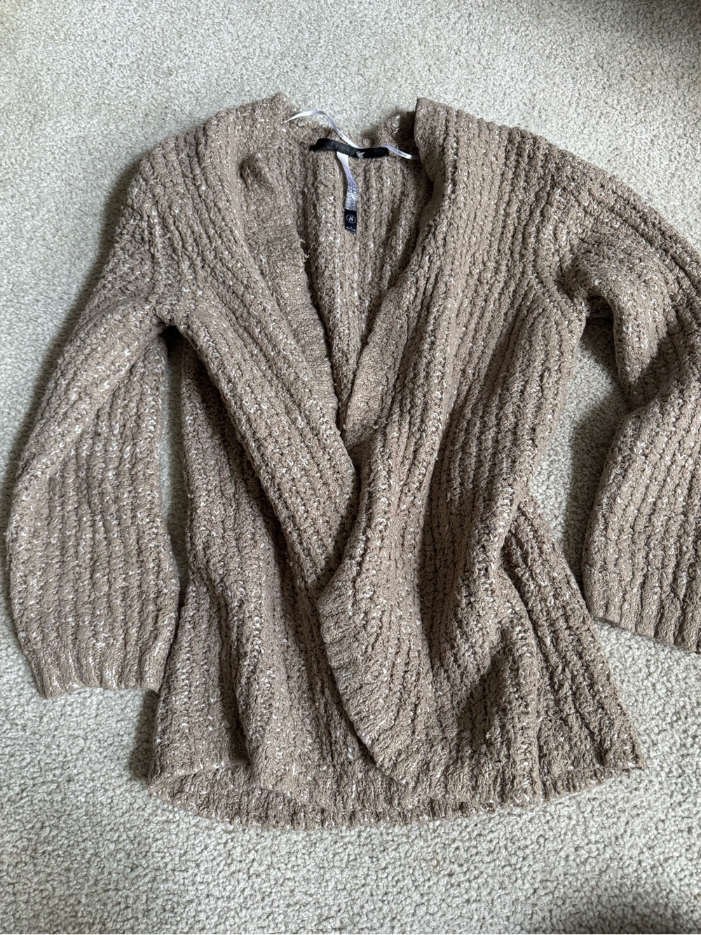 Relaxed Taupe Open-Front Cable-Texture Women’s Cardigan